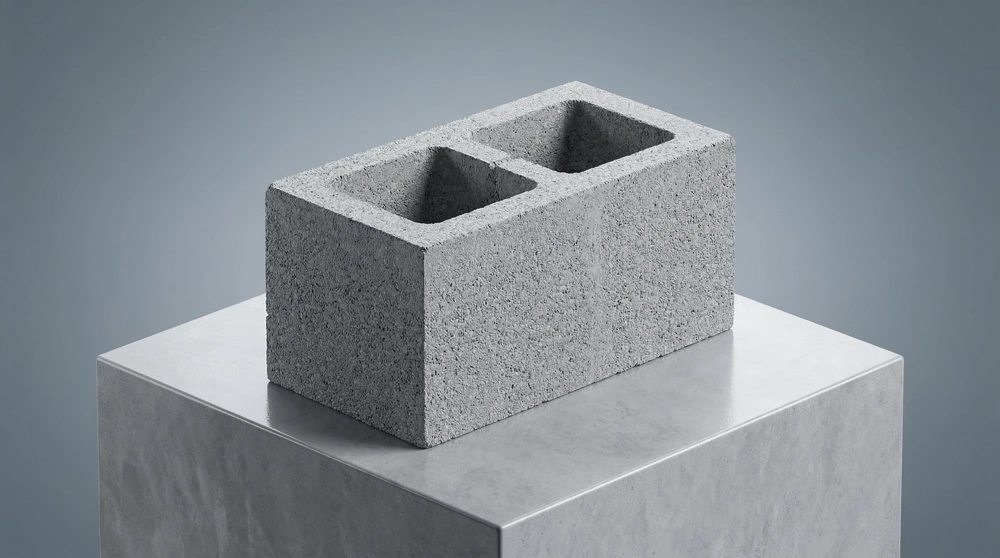 Bloczki betonowe: dwukomorowy bloczek betonowy na szarym tle