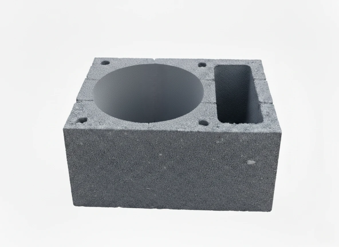 Bloczki betonowe do komina z otworem okrągłym na wkład kominowy i otworem prostokątnym